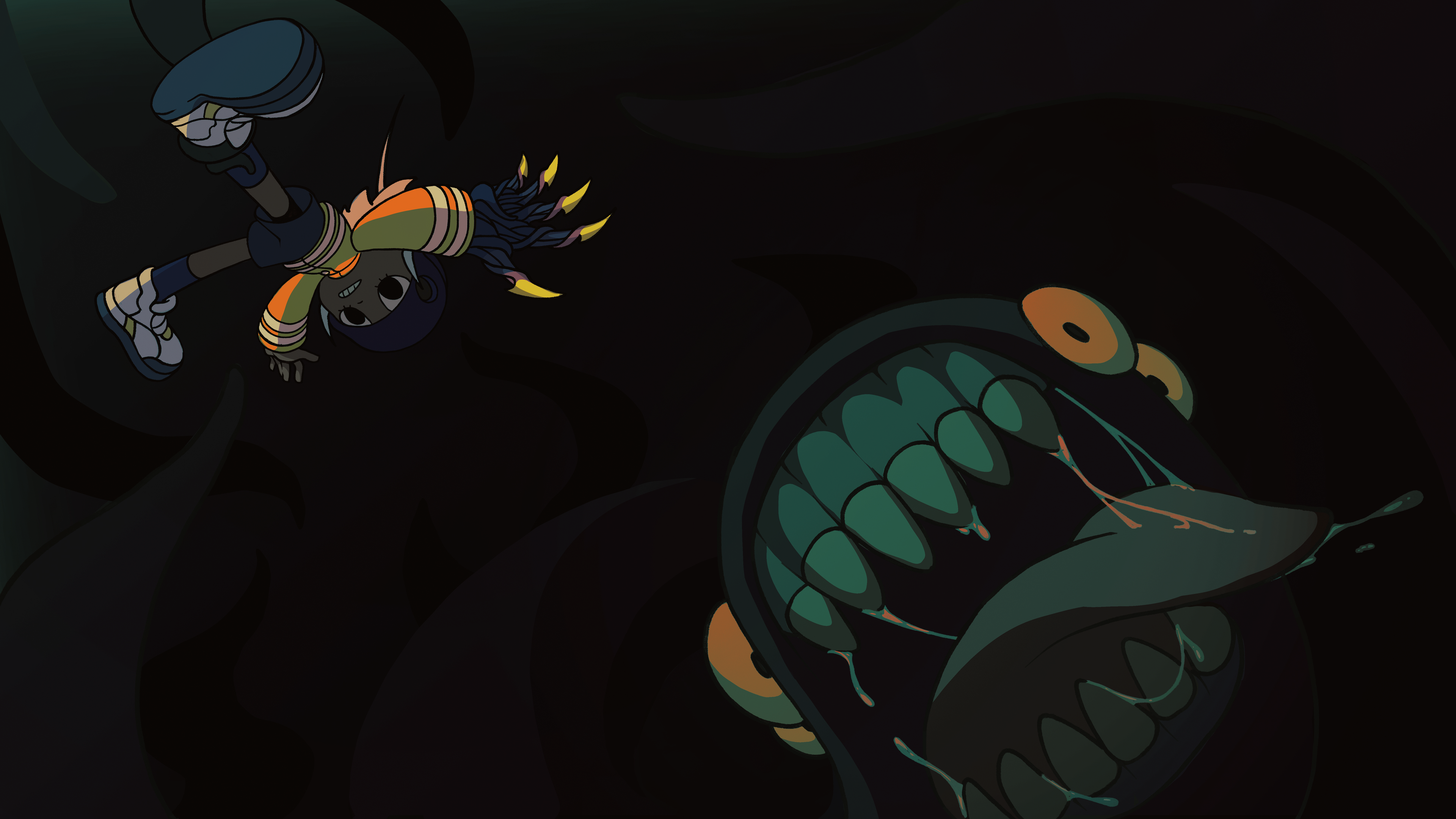 Carris Falling While Fighting in Cave